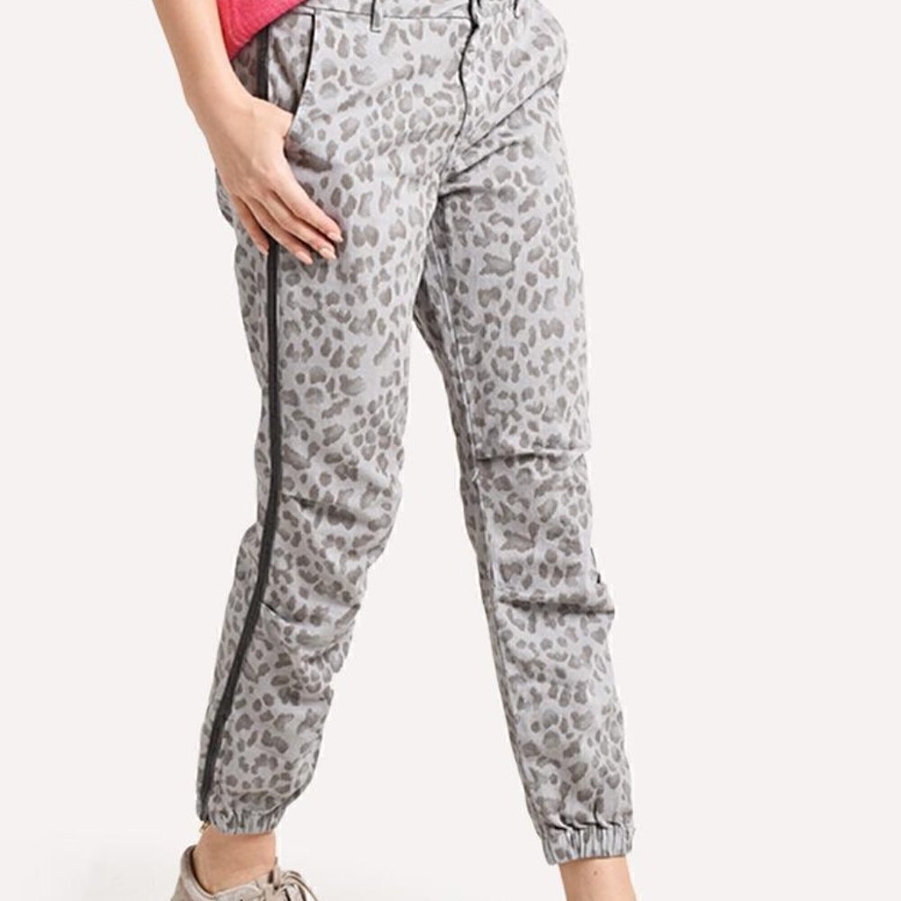 Sundry Size 24 Leopard Cotton Twill Zip Jogger Pants